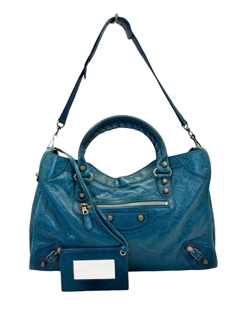 Teal Leather Satchel Handbag - Women Bags